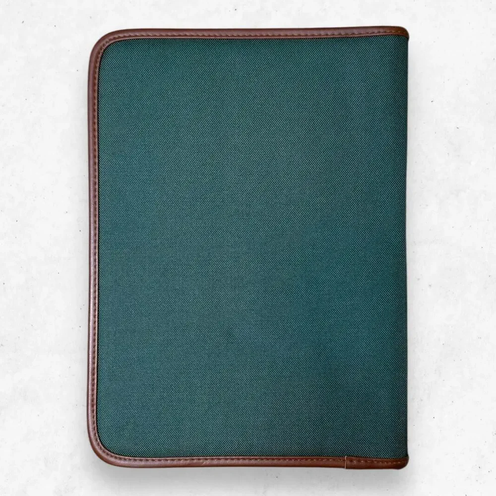 Vintage Leeds Green Brown Padfolio Zip Around Texas Instrument Monogrammed